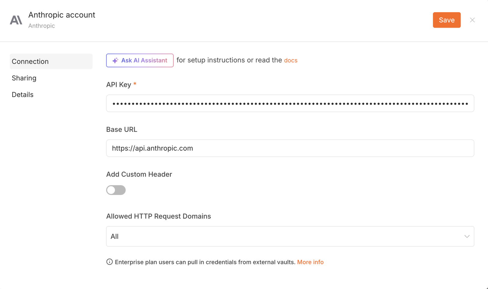API Key を貼って Save