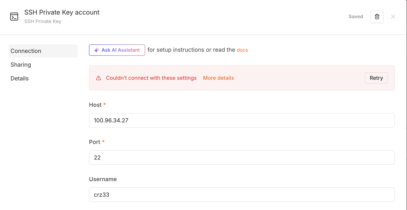 SSH Credential の接続失敗