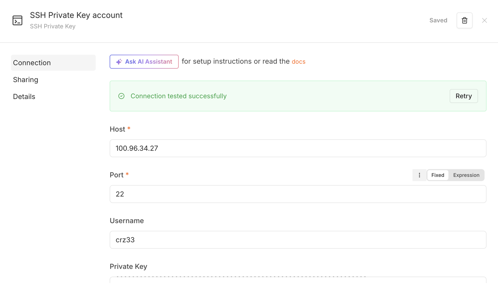 SSH Credential の接続成功