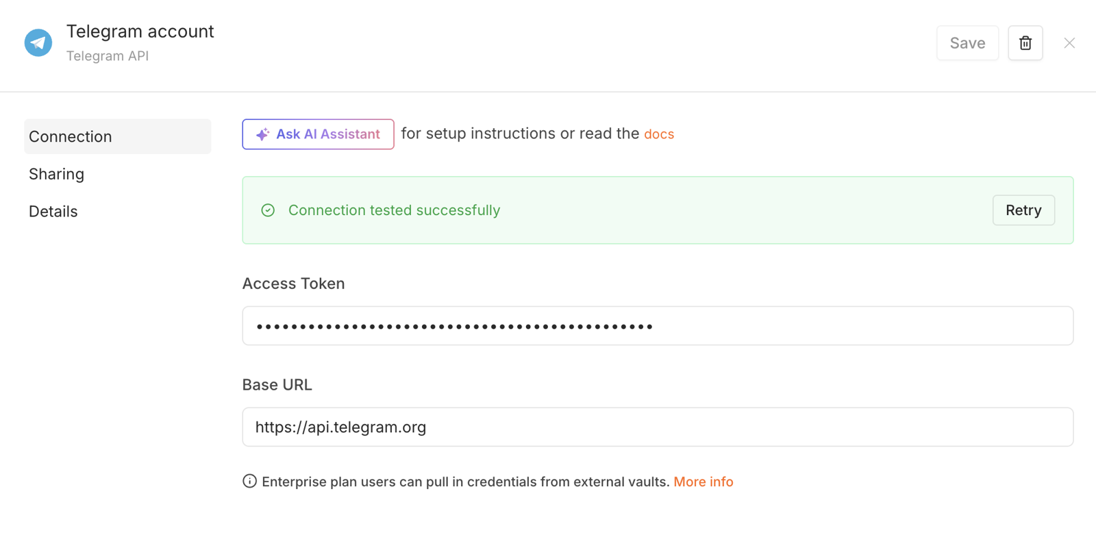 Telegram の Credential 登録