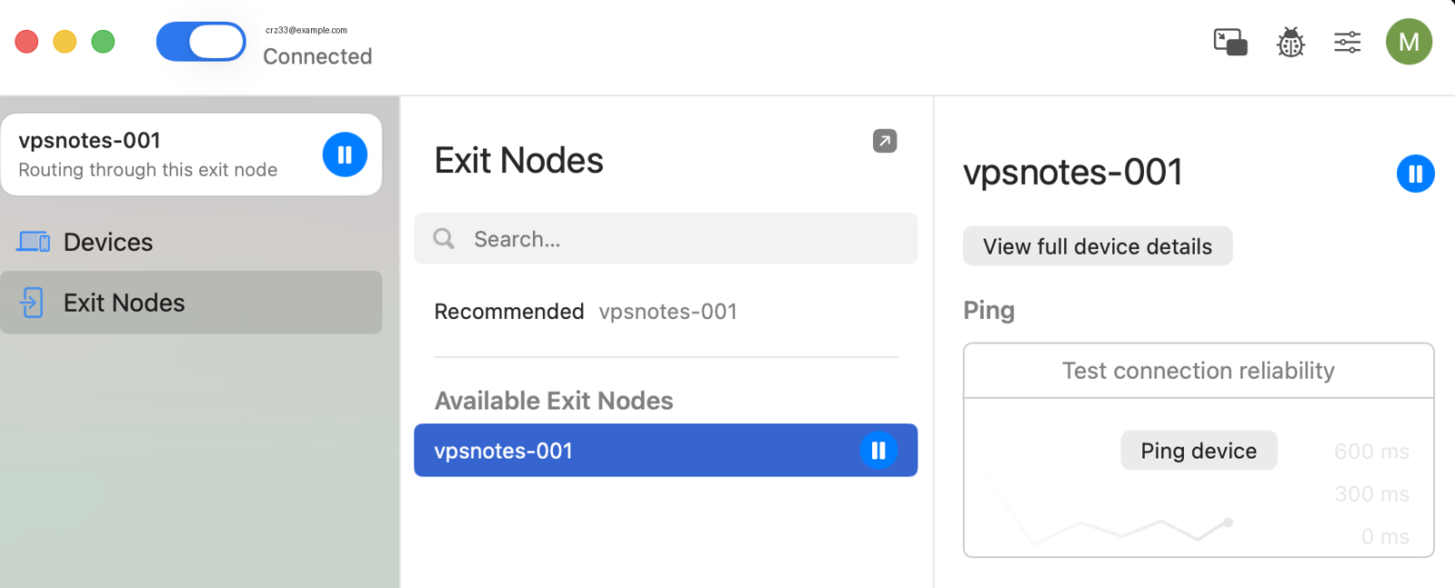 exit node が有効な状態