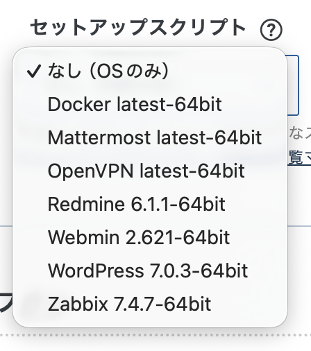 セットアップスクリプトの選択肢